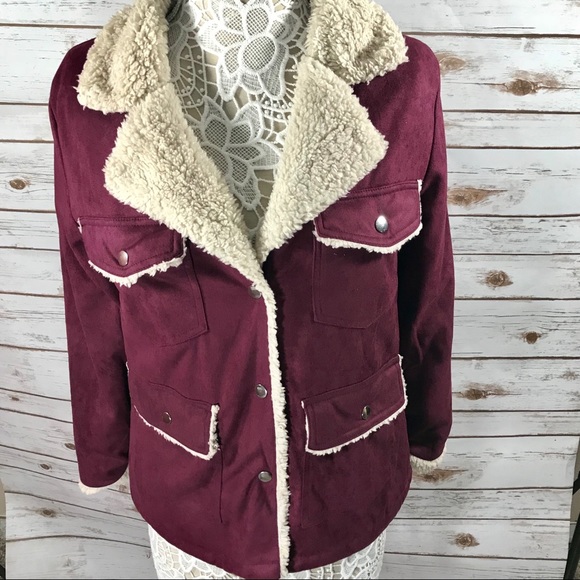 Faux Suede Wine Color Jacket - Picture 2 of 3